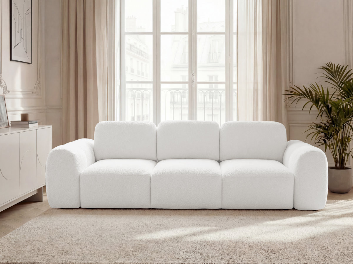 Canapé droit convertible coffre 3 places MONTAIGNE bouclette blanc — vue 4