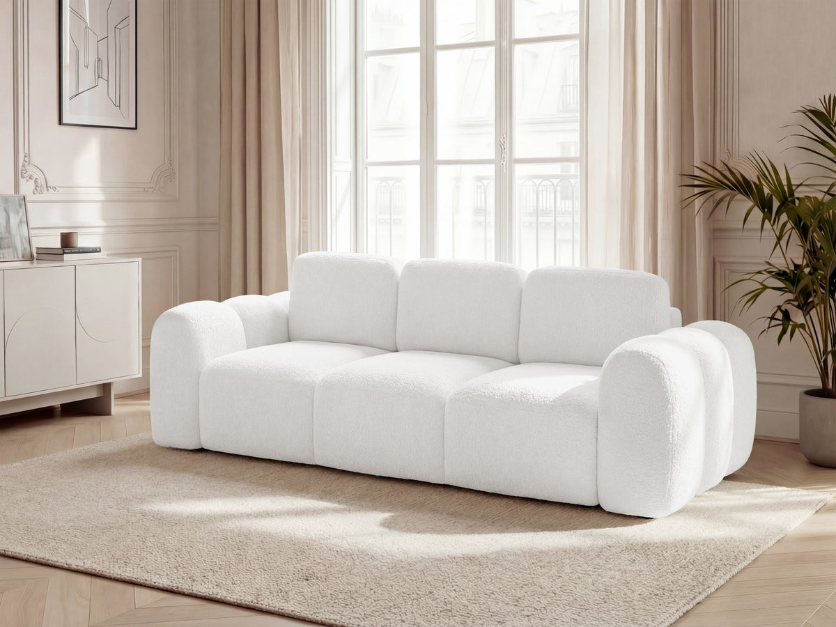 Canapé droit convertible coffre 3 places MONTAIGNE tissu bouclette