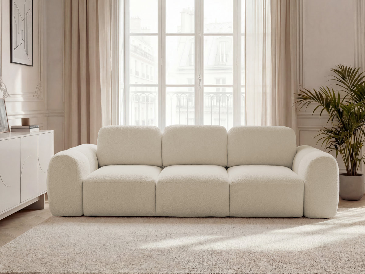 Canapé droit convertible coffre 3 places MONTAIGNE bouclette beige — vue 4