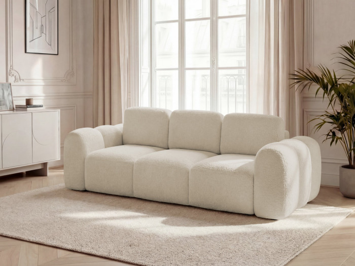 Canapé droit convertible coffre 3 places MONTAIGNE tissu bouclette