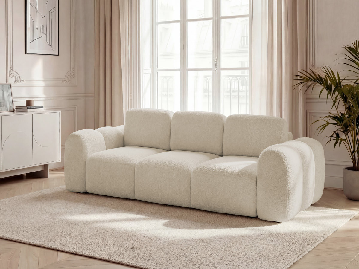 Canapé droit convertible coffre 3 places MONTAIGNE tissu bouclette