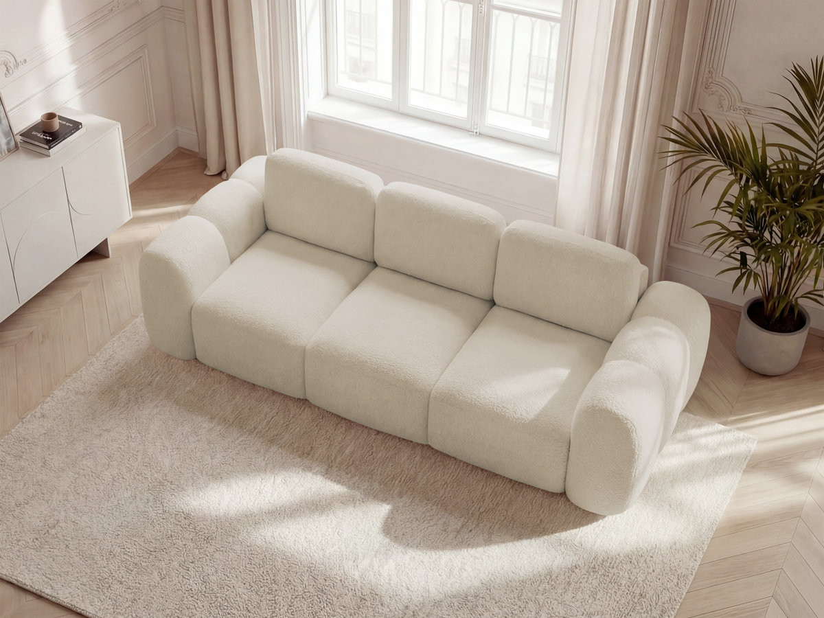 Canapé droit convertible coffre 3 places MONTAIGNE bouclette beige — vue 6