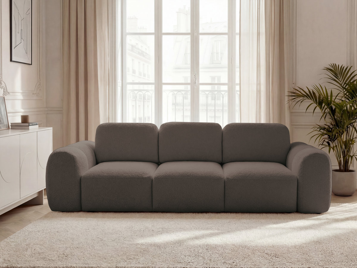 Canapé droit convertible coffre 3 places MONTAIGNE bouclette marron — vue 4