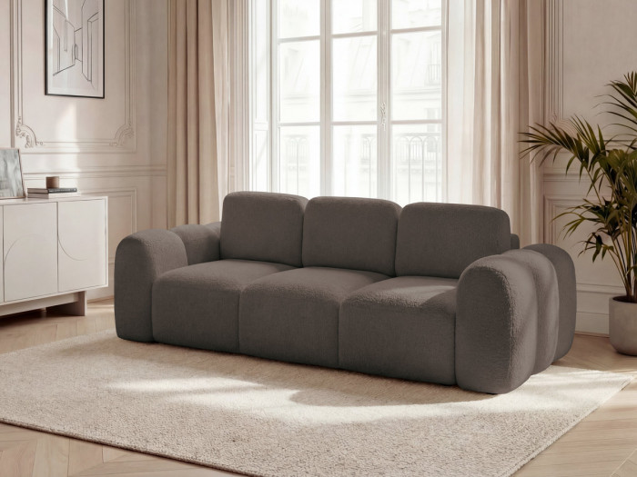 Canapé droit convertible coffre 3 places MONTAIGNE tissu bouclette