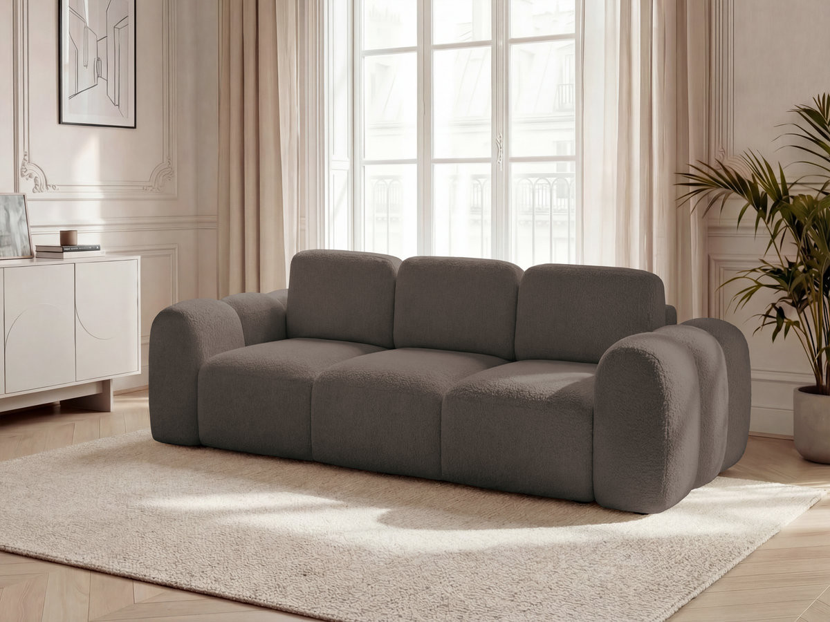 Canapé droit convertible coffre 3 places MONTAIGNE tissu bouclette