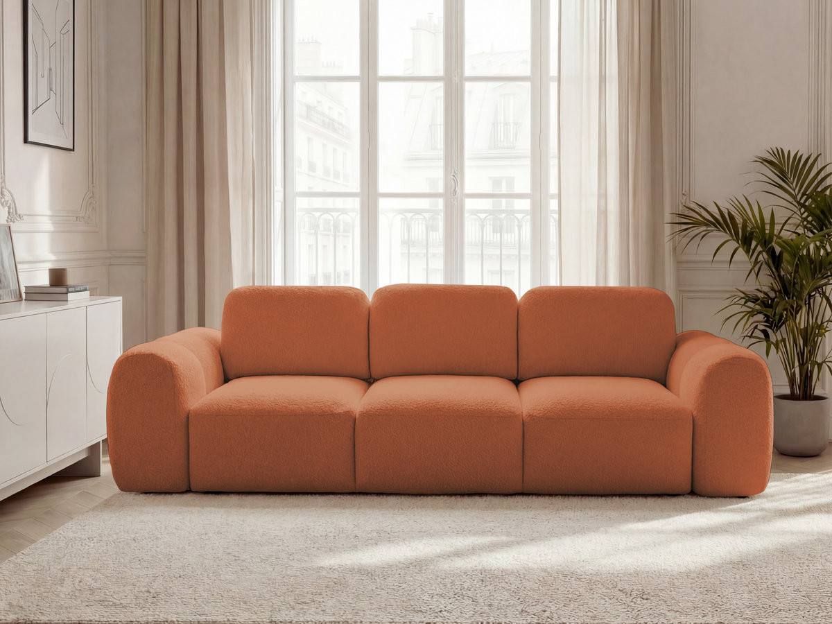 Canapé droit convertible coffre 3 places MONTAIGNE tissu bouclette