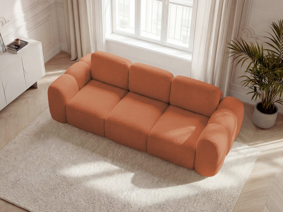 Canapé droit convertible coffre 3 places MONTAIGNE bouclette orange — vue 6
