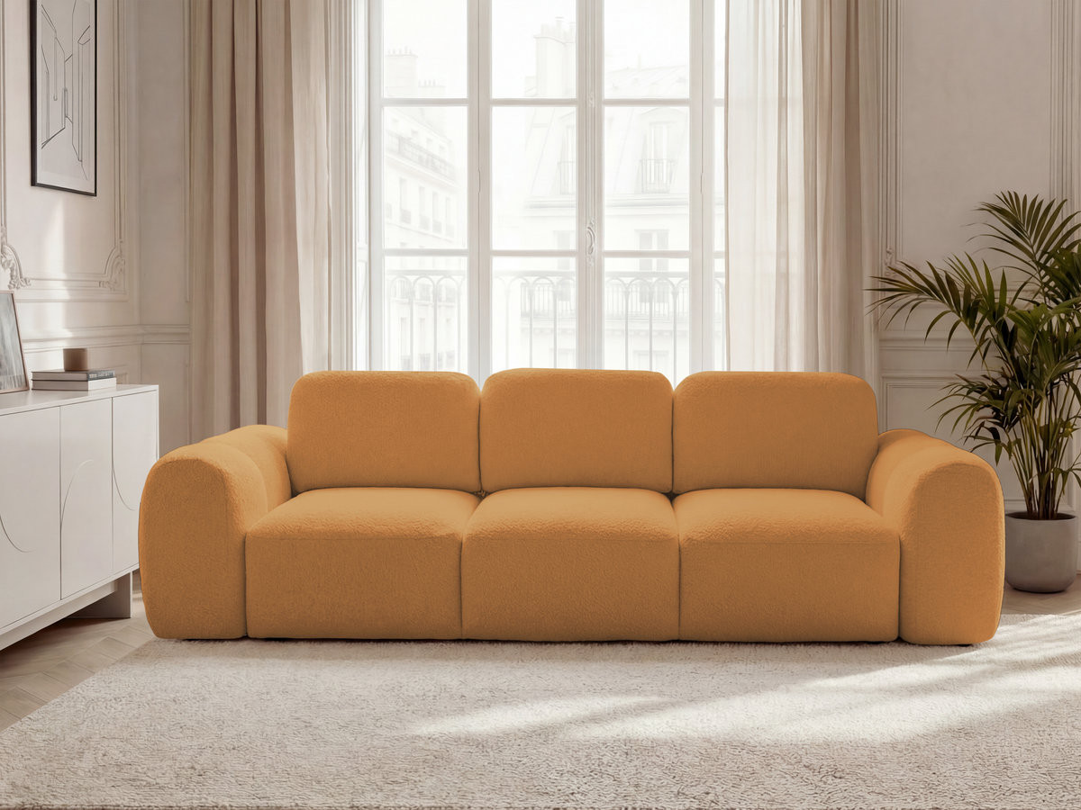 Canapé droit convertible coffre 3 places MONTAIGNE bouclette jaune — vue 4