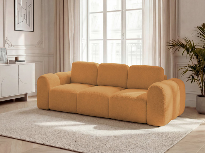 Canapé droit convertible 3 places MONTAIGNE tissu bouclette