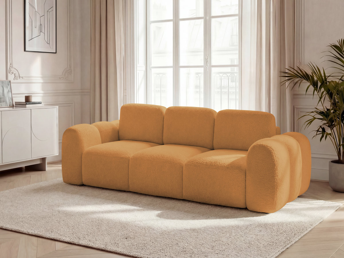 Canapé droit convertible coffre 3 places MONTAIGNE tissu bouclette