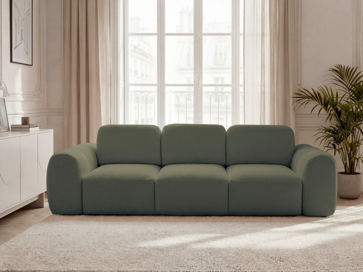 Canapé droit convertible coffre 3 places MONTAIGNE tissu bouclette