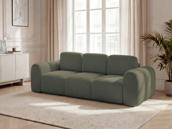 Canapé droit convertible coffre 3 places MONTAIGNE tissu bouclette