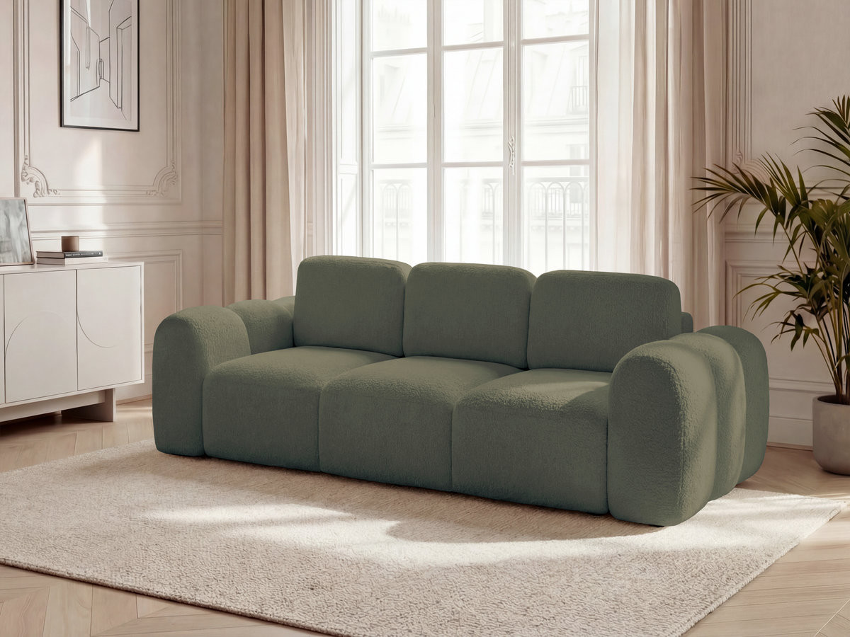 Canapé droit convertible coffre 3 places MONTAIGNE tissu bouclette