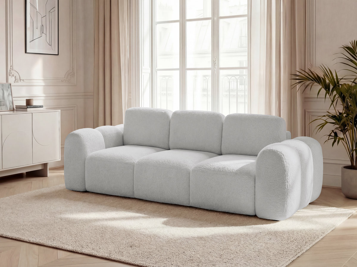 Canapé droit convertible coffre 3 places MONTAIGNE tissu bouclette