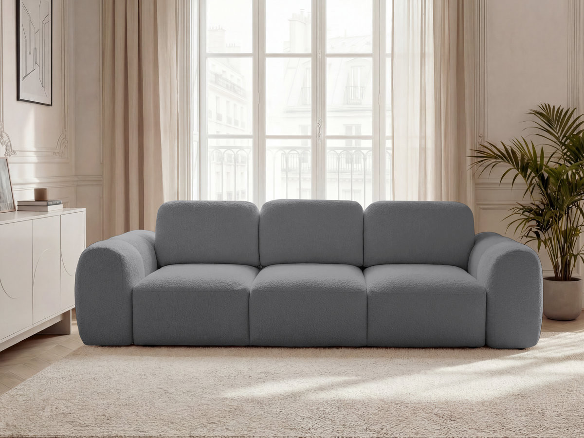 Canapé droit convertible coffre 3 places MONTAIGNE tissu bouclette