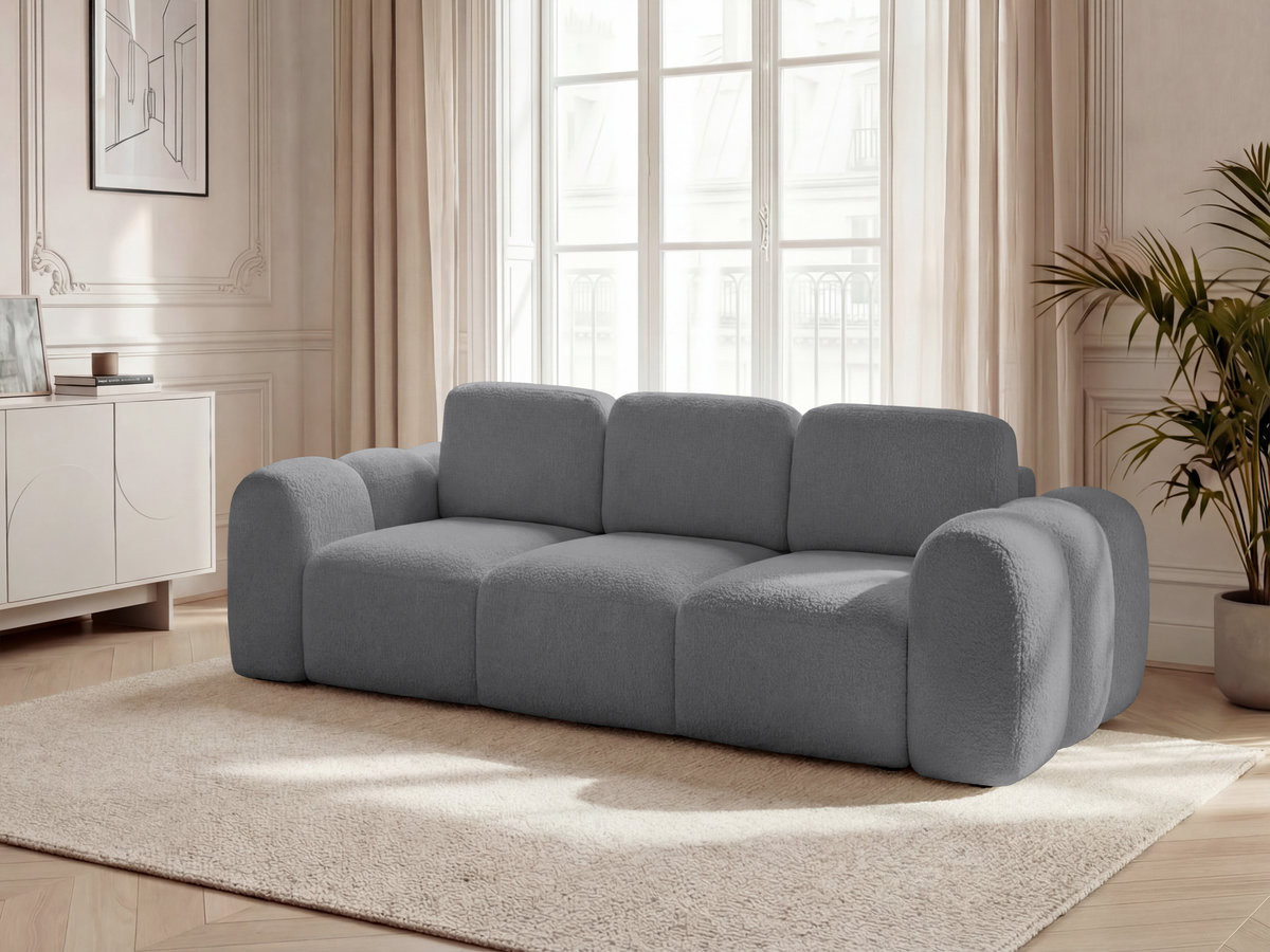 Canapé droit convertible coffre 3 places MONTAIGNE tissu bouclette