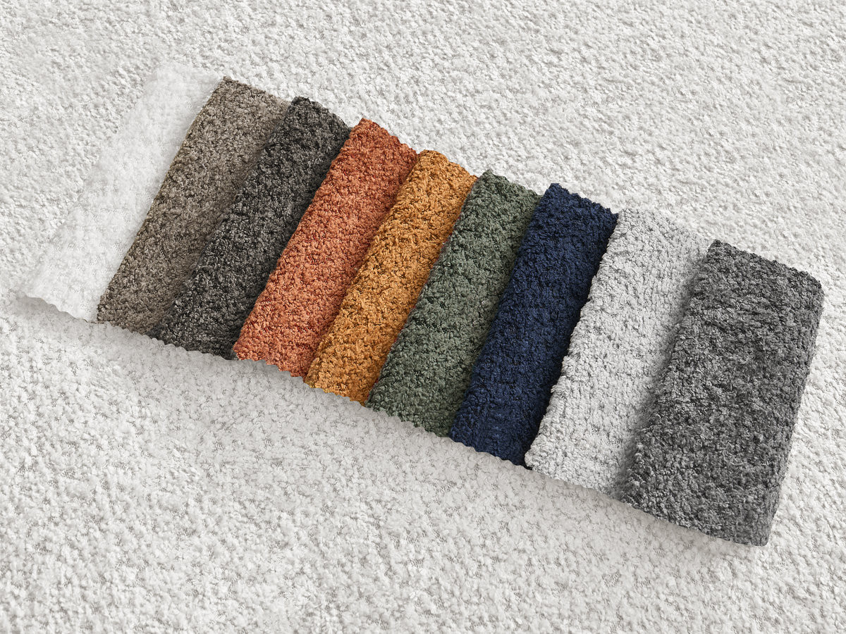 Canapé droit convertible coffre 3 places MONTAIGNE bouclette avec pouf blanc — vue 5