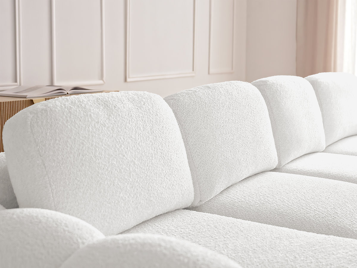 Canapé droit convertible coffre 3 places MONTAIGNE tissu bouclette avec pouf