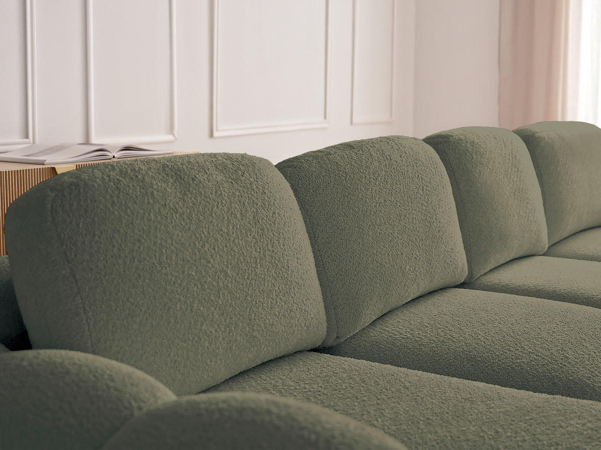 Canapé droit convertible coffre 3 places MONTAIGNE tissu bouclette avec pouf