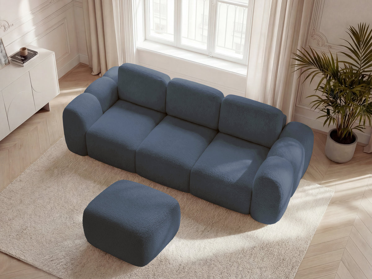 Canapé droit convertible coffre 3 places MONTAIGNE tissu bouclette avec pouf