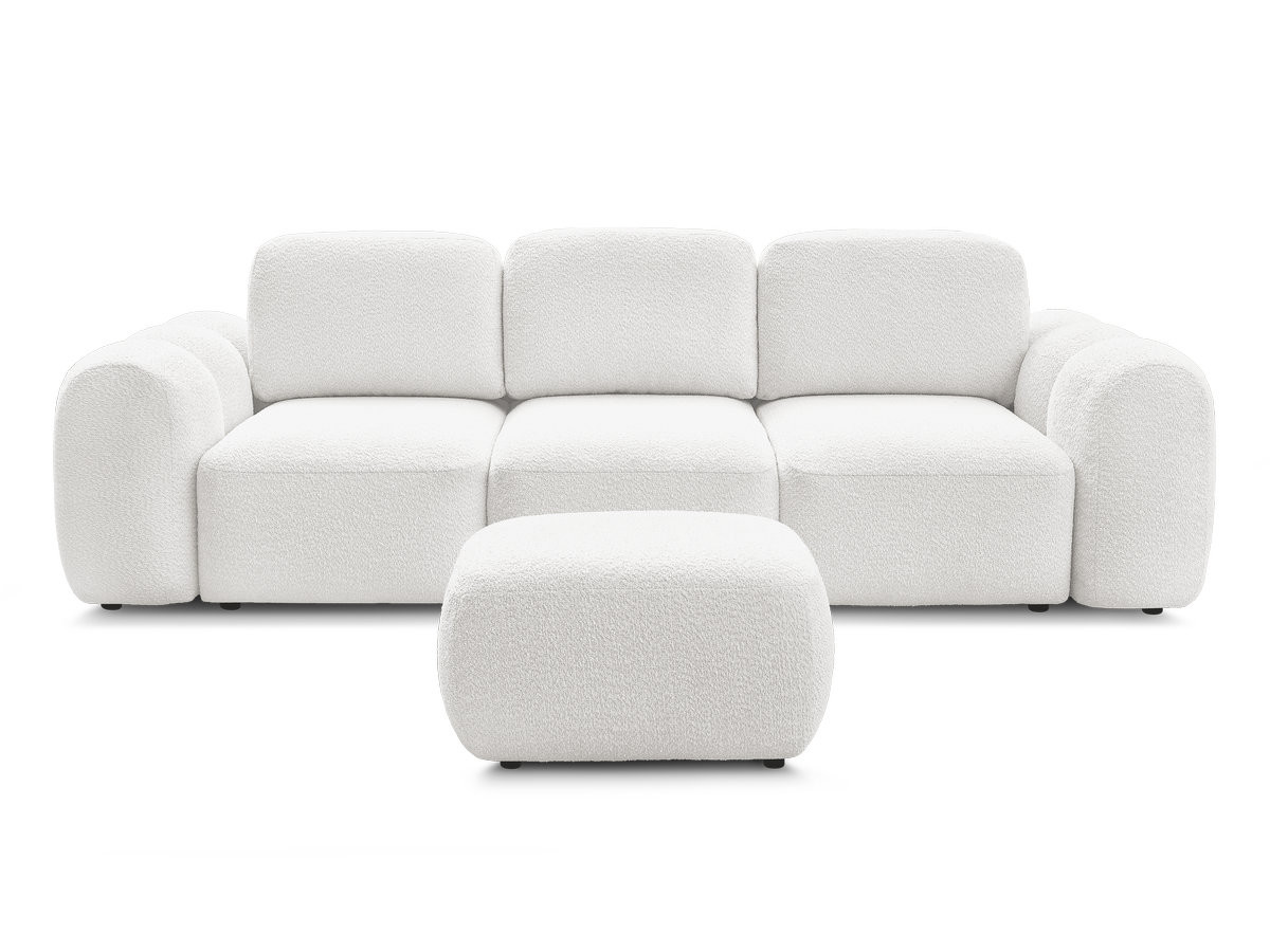 Canapé droit convertible coffre 3 places MONTAIGNE tissu bouclette avec pouf