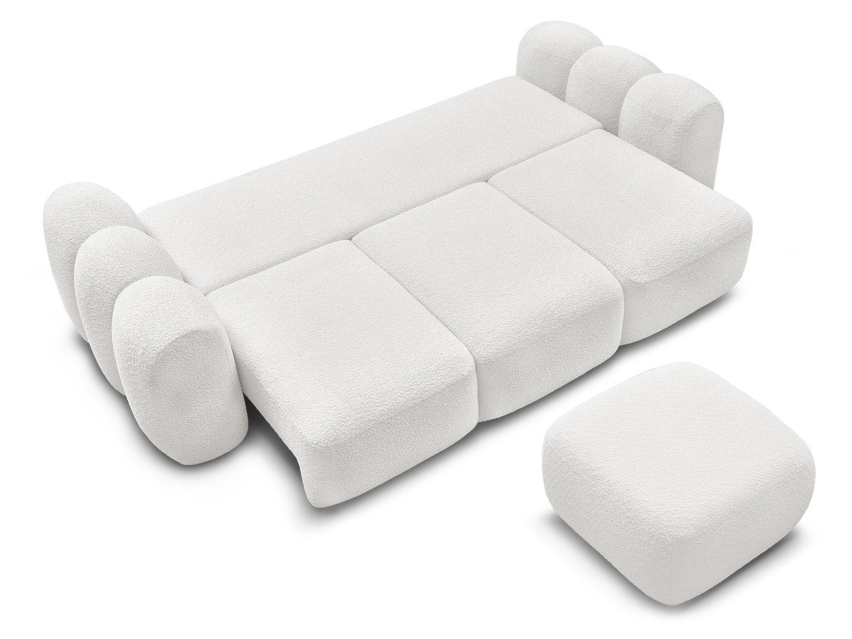 Canapé droit convertible coffre 3 places MONTAIGNE tissu bouclette avec pouf
