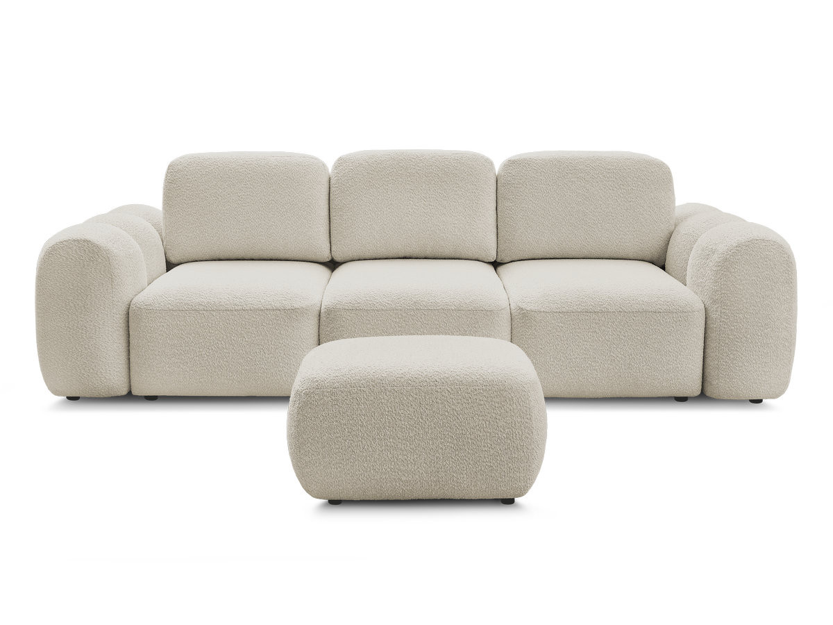 Canapé droit convertible coffre 3 places MONTAIGNE tissu bouclette avec pouf