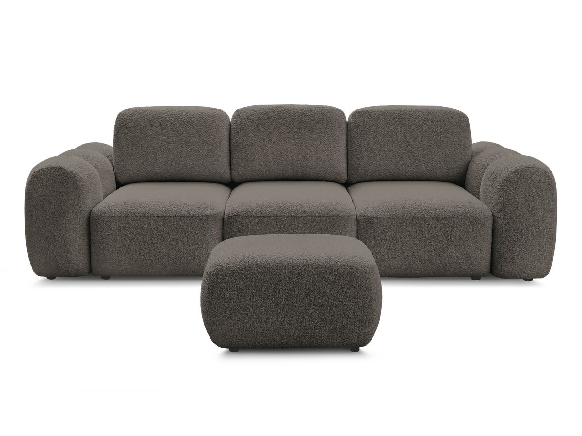 Canapé droit convertible coffre 3 places MONTAIGNE tissu bouclette avec pouf