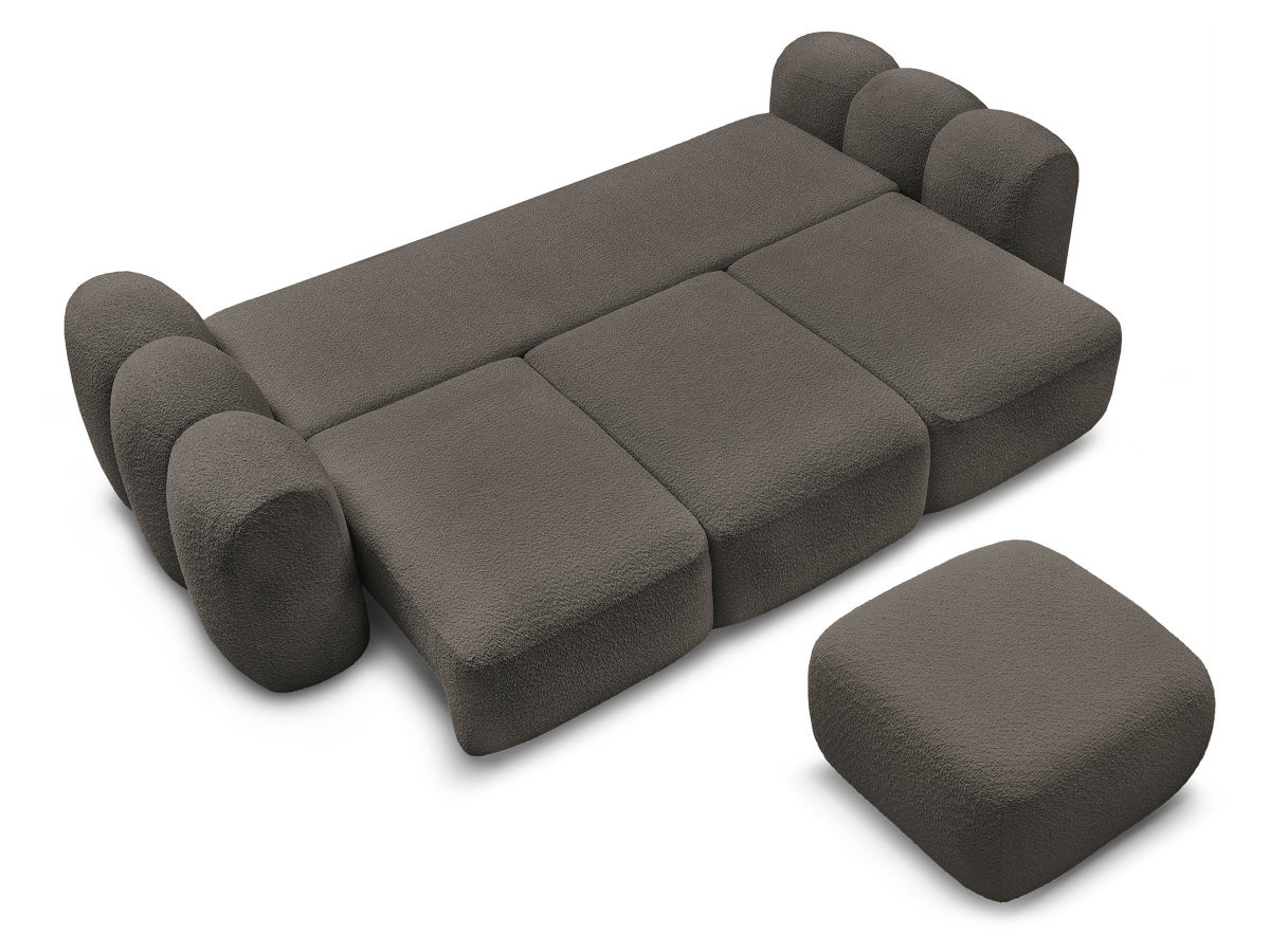 Canapé droit convertible coffre 3 places MONTAIGNE tissu bouclette avec pouf