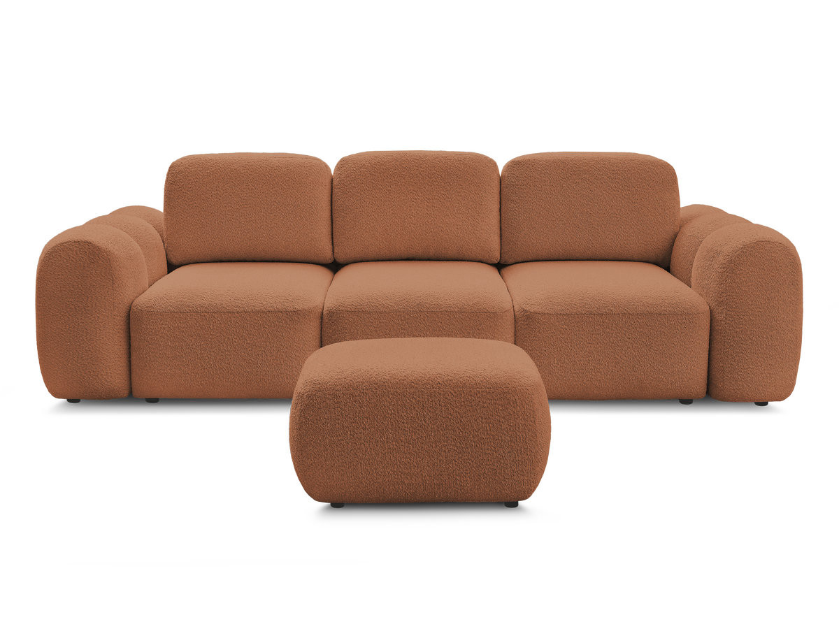 Canapé droit convertible coffre 3 places MONTAIGNE tissu bouclette avec pouf