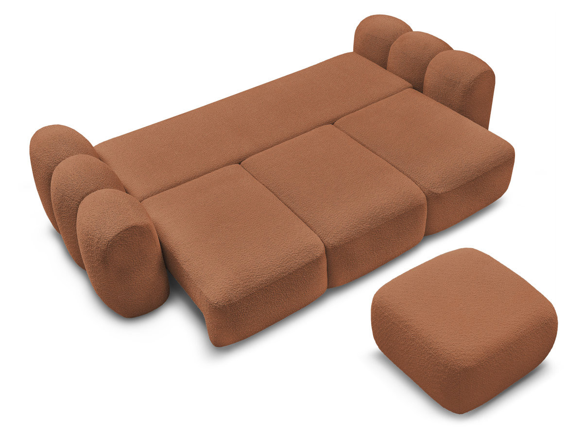 Canapé droit convertible coffre 3 places MONTAIGNE tissu bouclette avec pouf