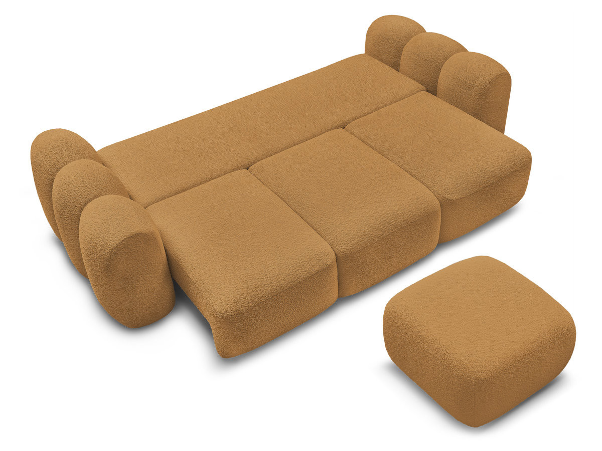 Canapé droit convertible coffre 3 places MONTAIGNE tissu bouclette avec pouf