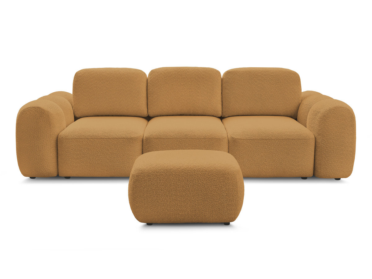 Canapé droit convertible coffre 3 places MONTAIGNE tissu bouclette avec pouf