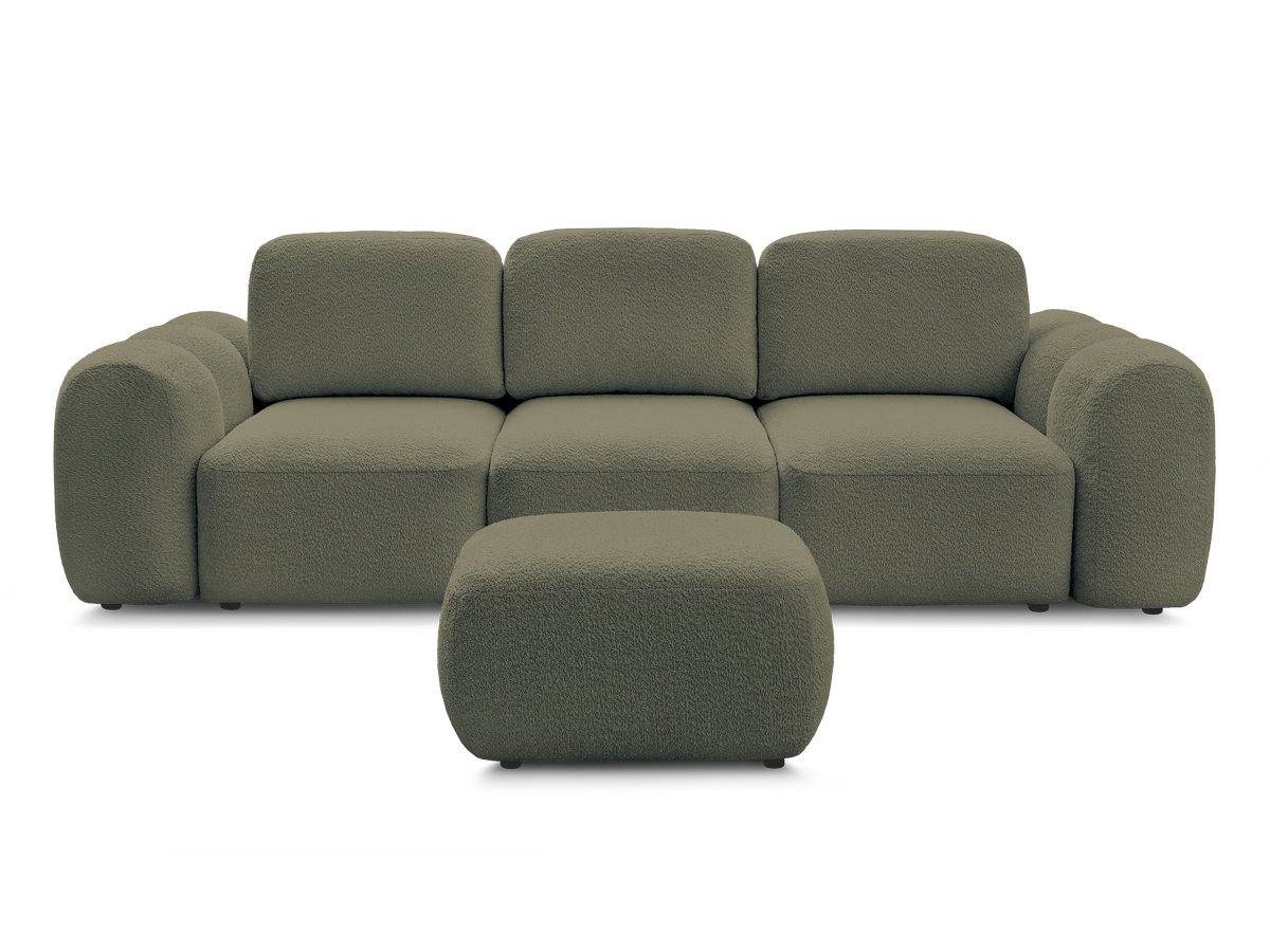 Canapé droit convertible coffre 3 places MONTAIGNE tissu bouclette avec pouf