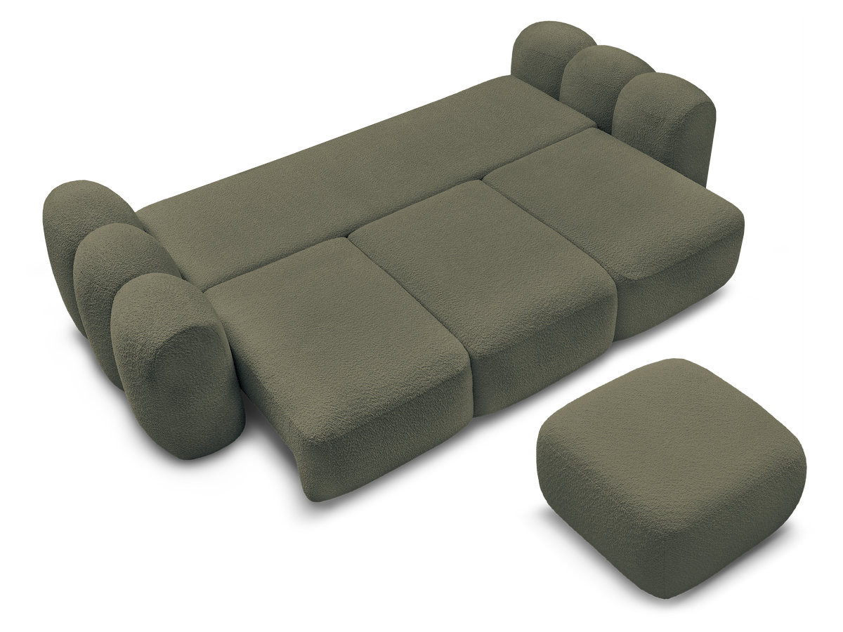 Canapé droit convertible coffre 3 places MONTAIGNE tissu bouclette avec pouf