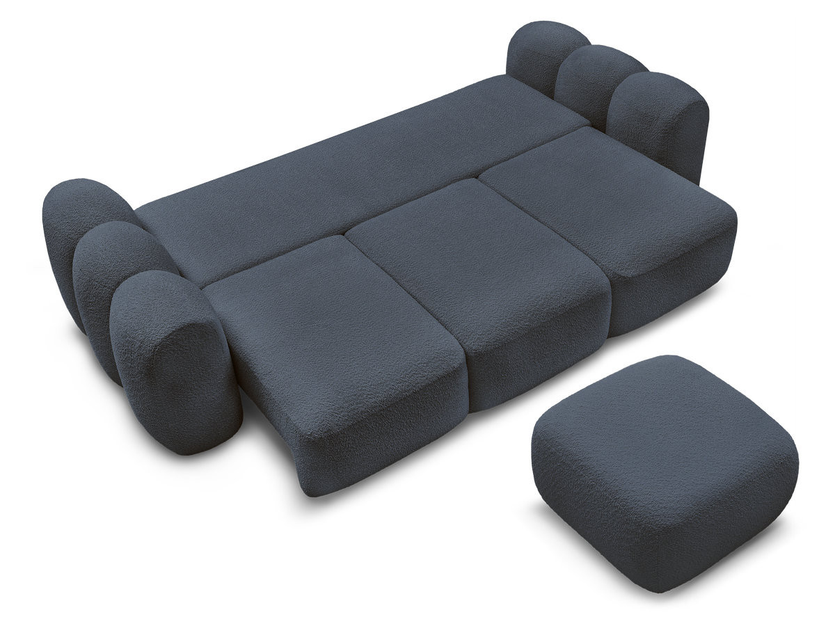 Canapé droit convertible coffre 3 places MONTAIGNE tissu bouclette avec pouf