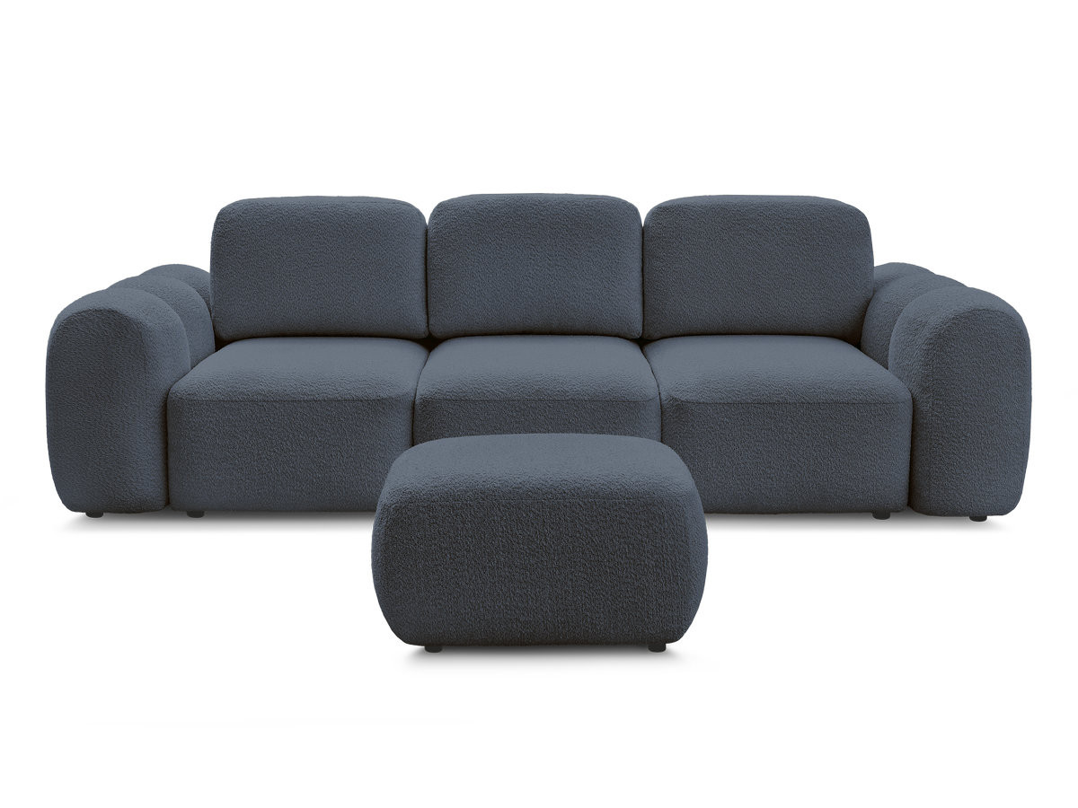 Canapé droit convertible coffre 3 places MONTAIGNE tissu bouclette avec pouf