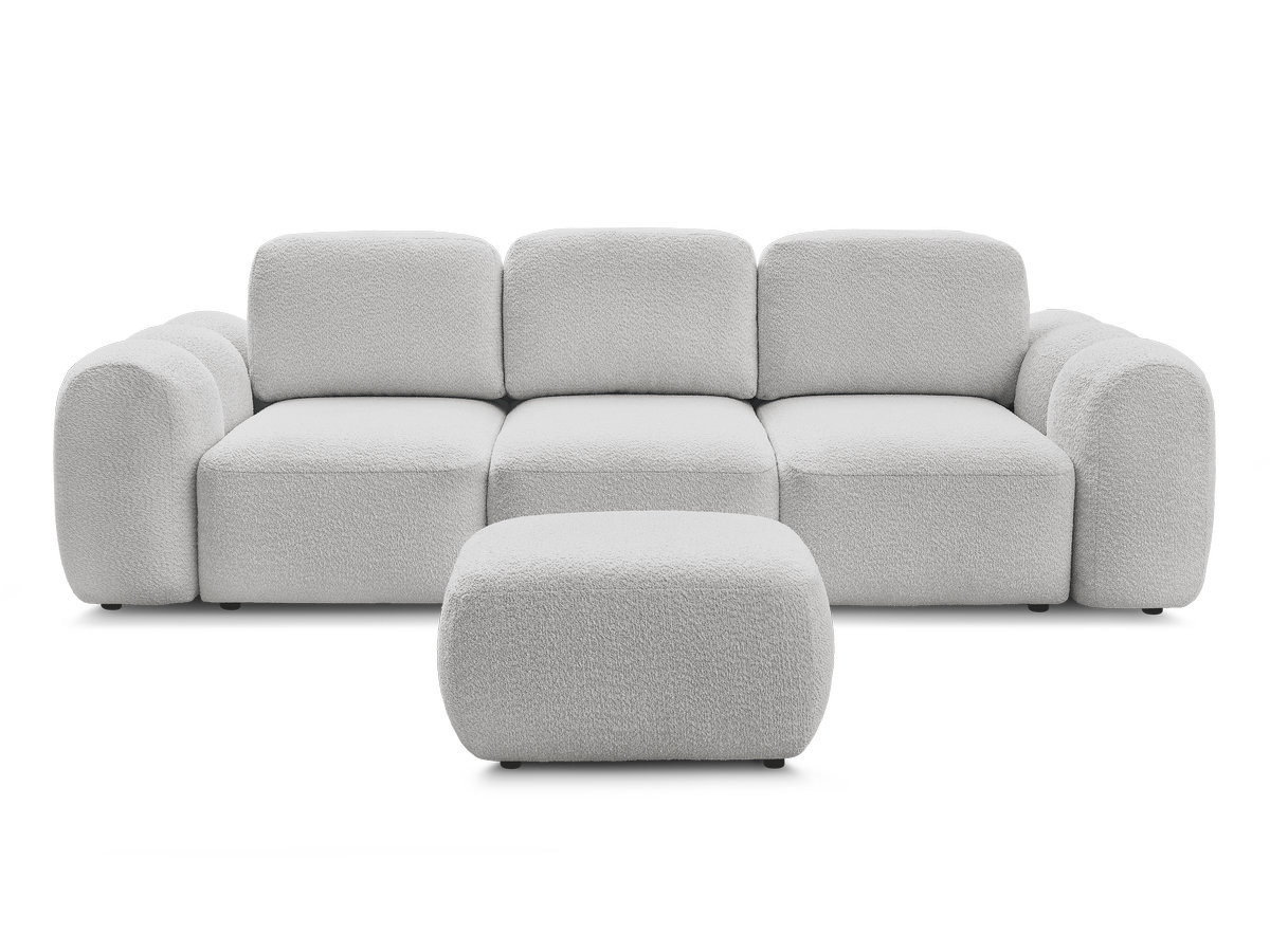 Canapé droit convertible coffre 3 places MONTAIGNE tissu bouclette avec pouf