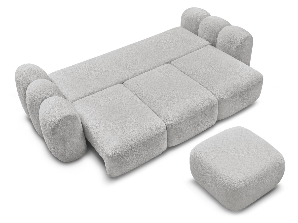 Canapé droit convertible coffre 3 places MONTAIGNE tissu bouclette avec pouf