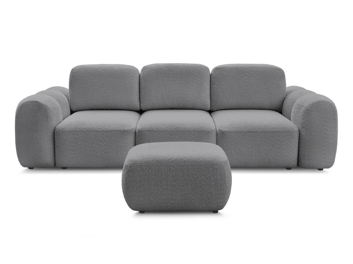 Canapé droit convertible coffre 3 places MONTAIGNE tissu bouclette avec pouf