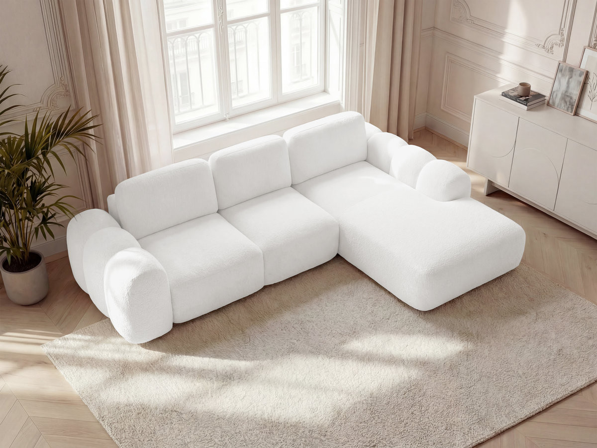 Canapé d'angle convertible coffre grande méridienne MONTAIGNE tissu bouclette