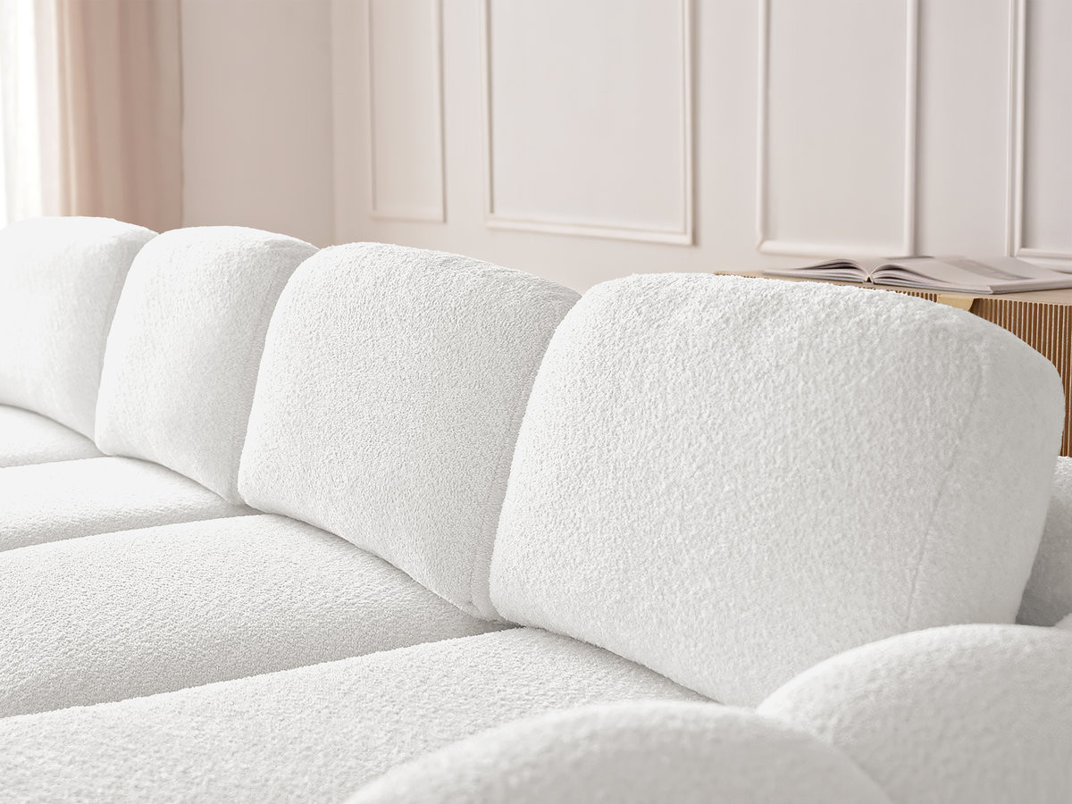 Canapé d'angle convertible coffre grande méridienne MONTAIGNE tissu bouclette