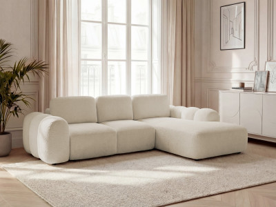Canapé d'angle convertible coffre grande méridienne MONTAIGNE tissu bouclette