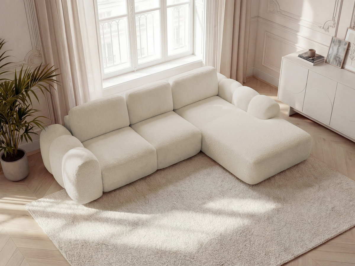 Canapé d'angle convertible coffre grande méridienne MONTAIGNE bouclette beige — vue 6