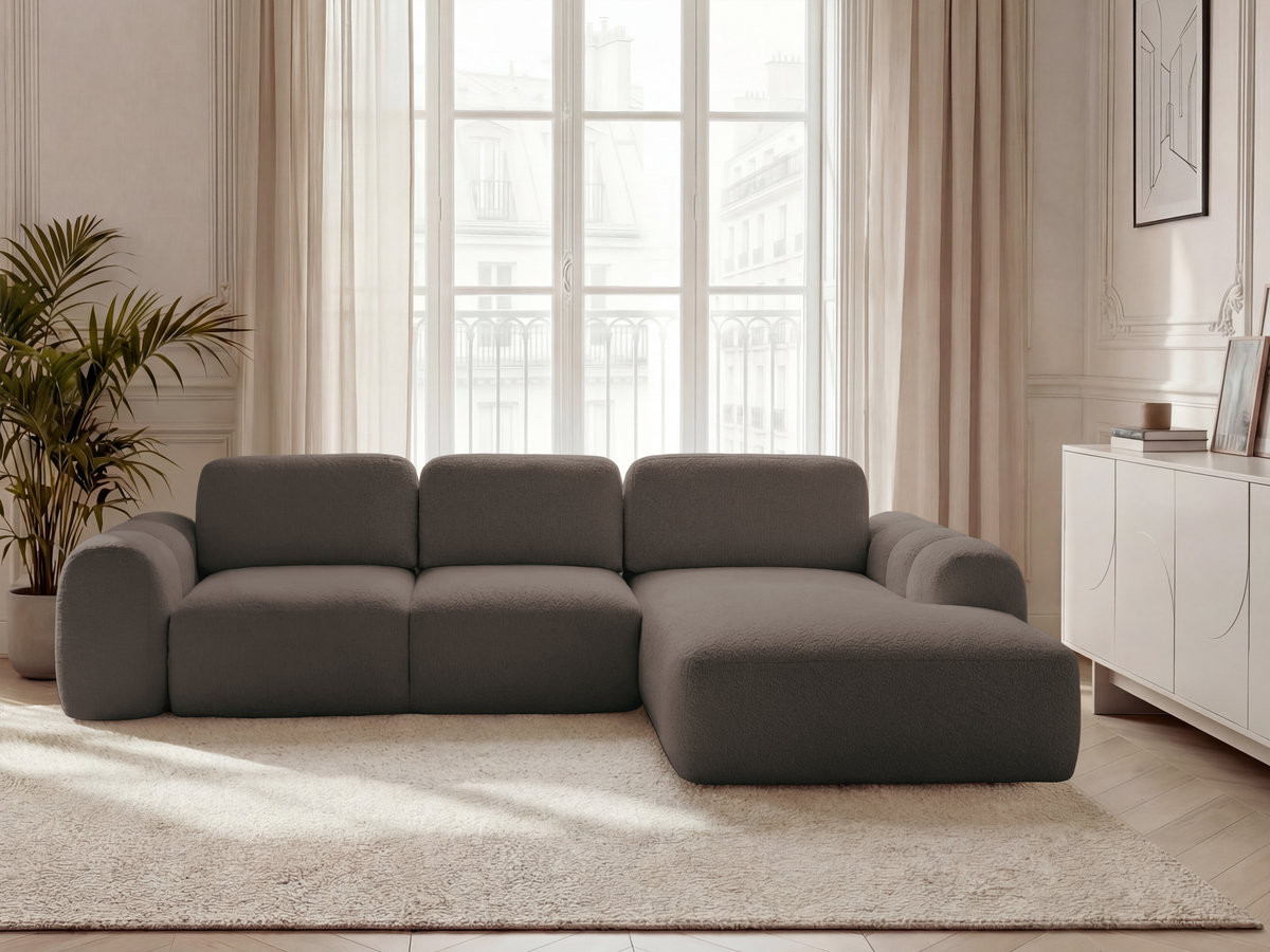 Canapé d'angle convertible coffre grande méridienne MONTAIGNE bouclette marron — vue 4