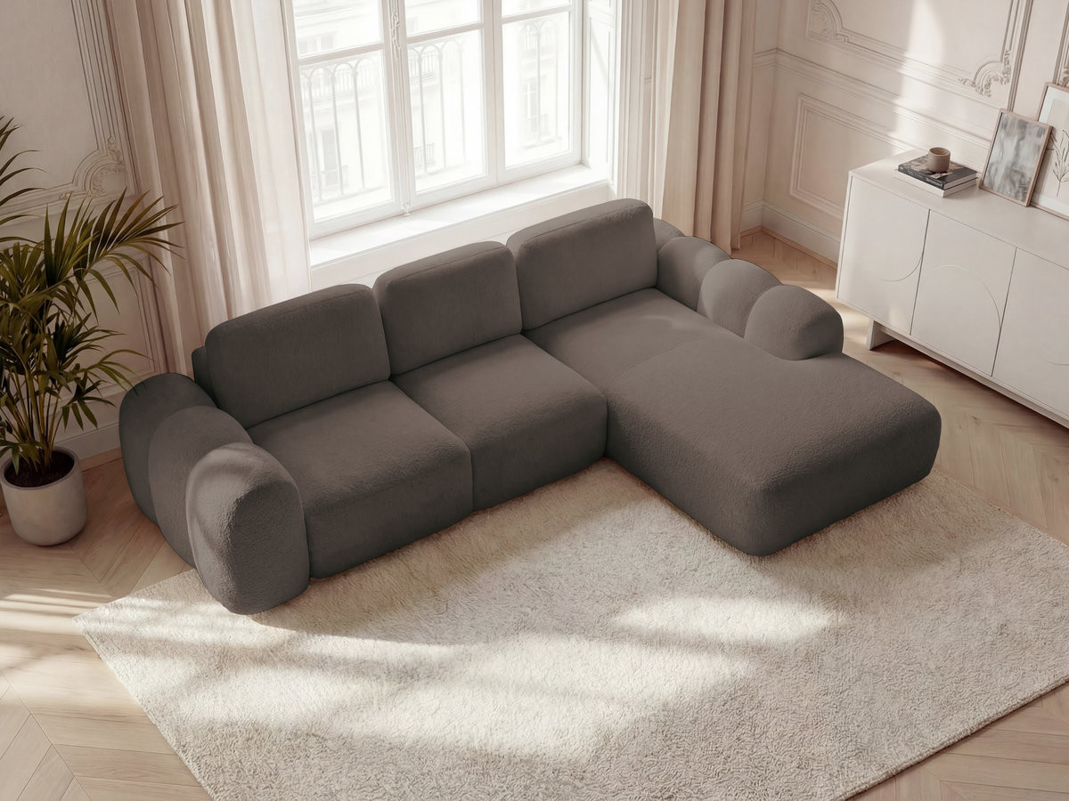 Canapé d'angle convertible coffre grande méridienne MONTAIGNE tissu bouclette