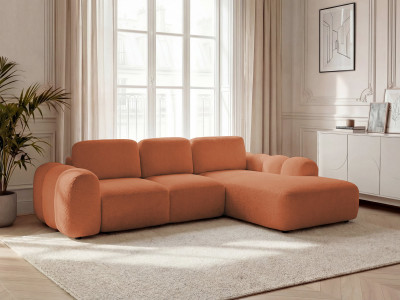 Canapé d'angle convertible coffre grande méridienne MONTAIGNE tissu bouclette