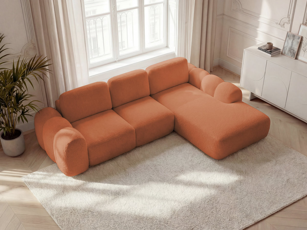 Canapé d'angle convertible coffre grande méridienne MONTAIGNE tissu bouclette