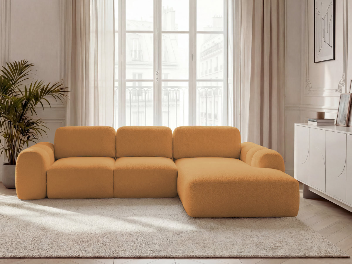 Canapé d'angle convertible coffre grande méridienne MONTAIGNE bouclette jaune — vue 4