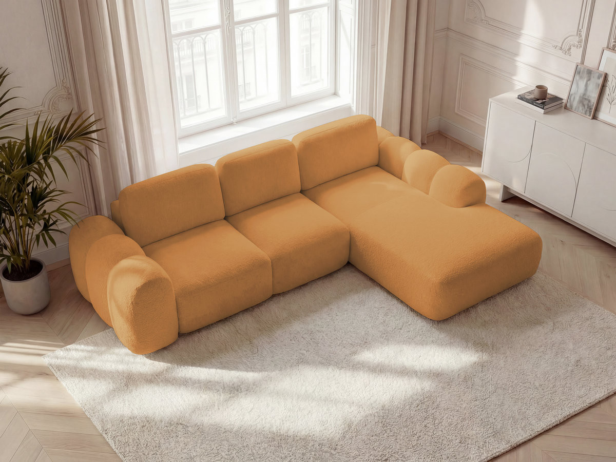 Canapé d'angle convertible coffre grande méridienne MONTAIGNE tissu bouclette